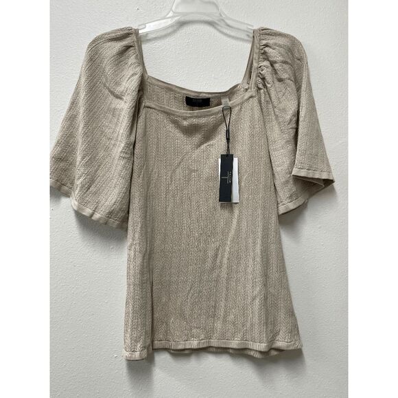 T Tahari Women's Square-Neck Flutter-Sleeve Sweater - Tan Palm L - Picture 2 of 5